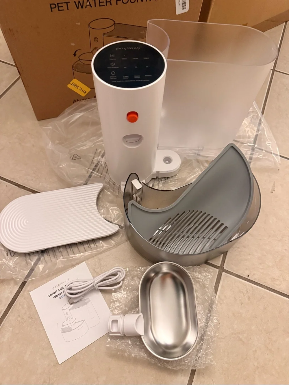 Automatic Pet Water Fountain Dispenser - Gray White, 3 L